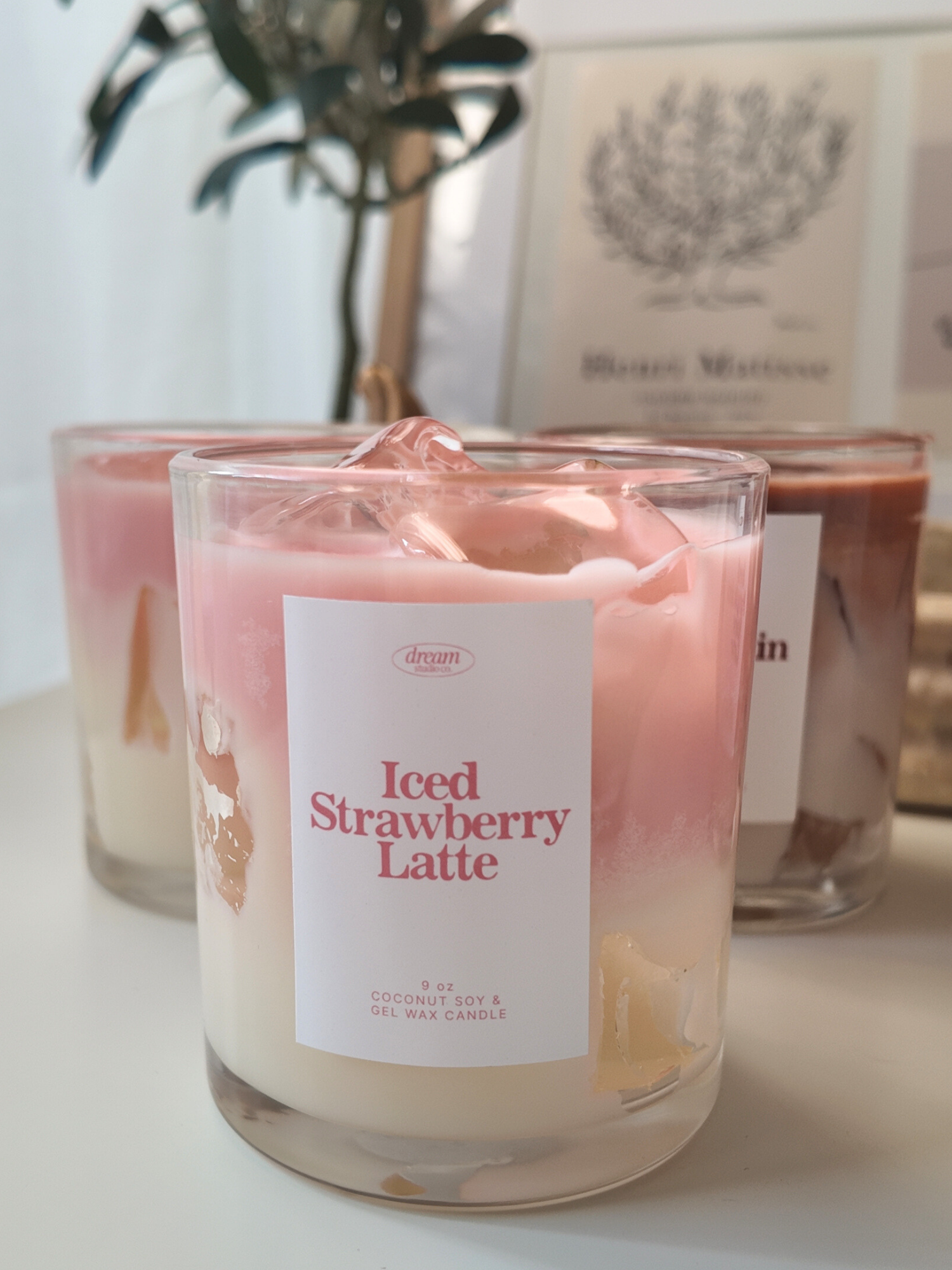 Iced Strawberry Latte Candle 9 oz candle gel wax candle