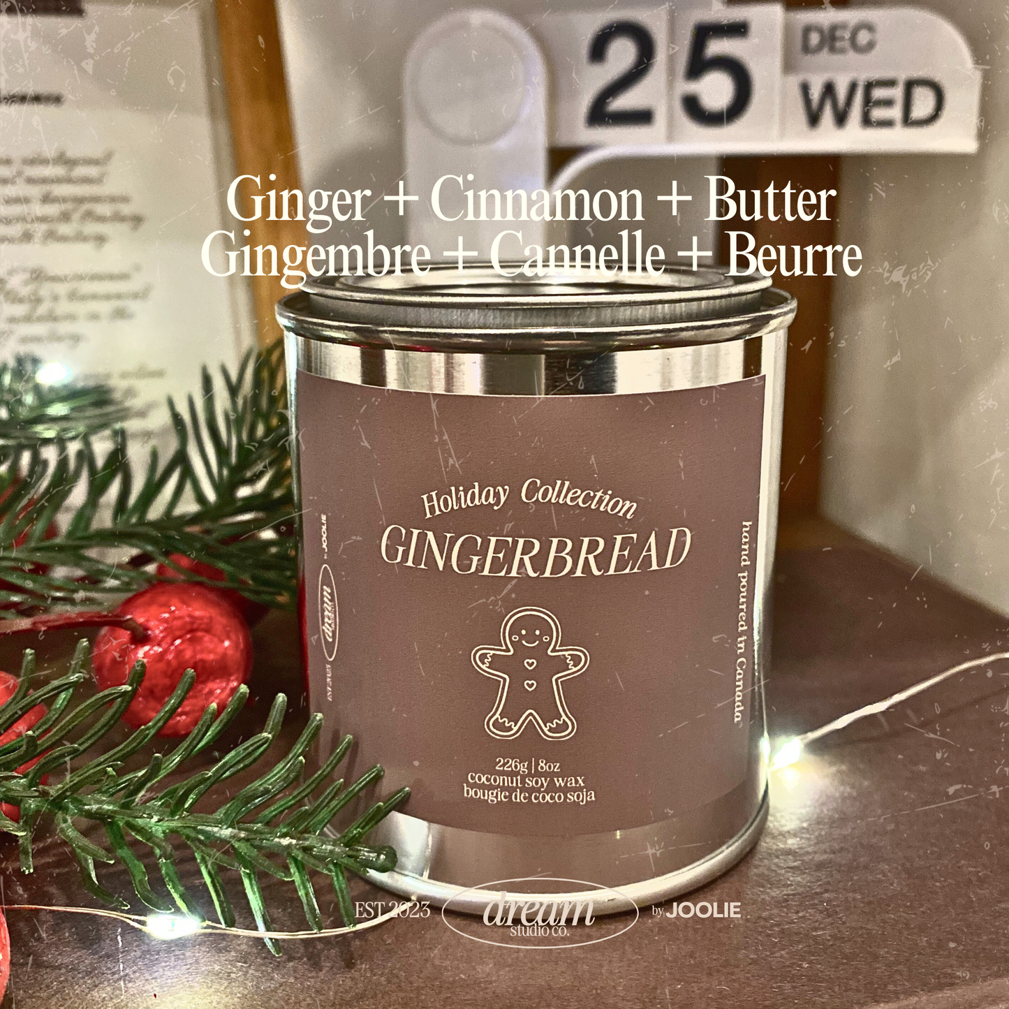 Gingerbread 8 oz Coconut Soy Wax Candle Holiday Collection