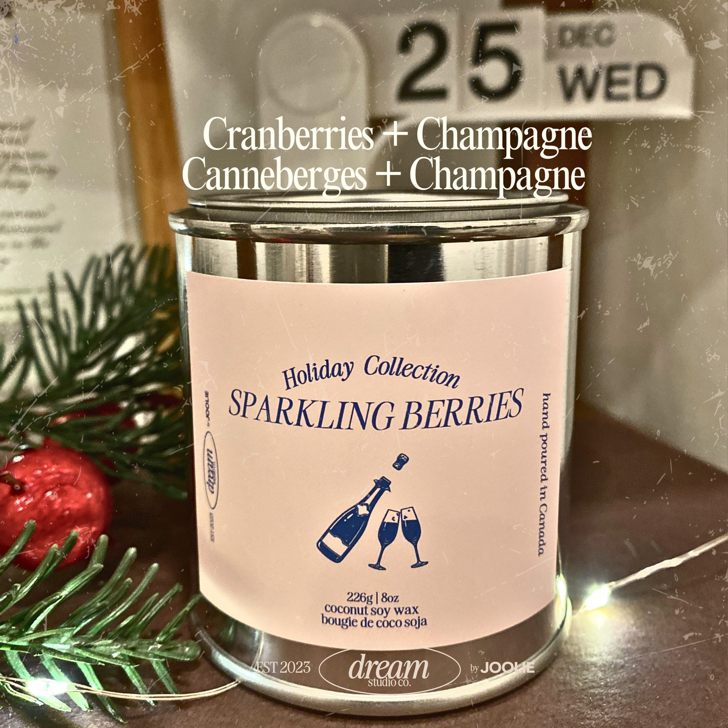 Sparkling Berries 8 oz Coconut Soy Wax Candle Holiday Collection