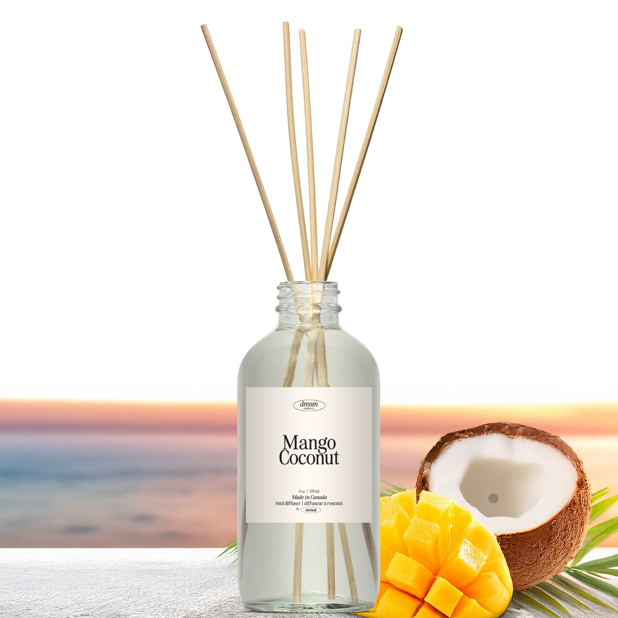 Mango Coconut Reed diffusers 4 oz  Made in Canada tropical blend Scented Phthalate, Paraben Free