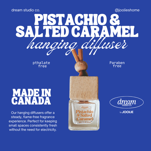 Dream Studio CO. by JOOLIE Pistachio & Salted Caramel hanging air freshener car diffuser 8ml Made in Canada | Scented Diffuser