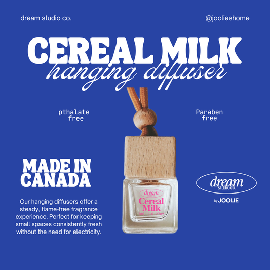 Dream Studio CO. by JOOLIE Cereal Milk hanging air freshener car diffuser 8ml Made in Canada citrus, berries, vanilla | Scented Diffuser pthalate and paraben free diffuser