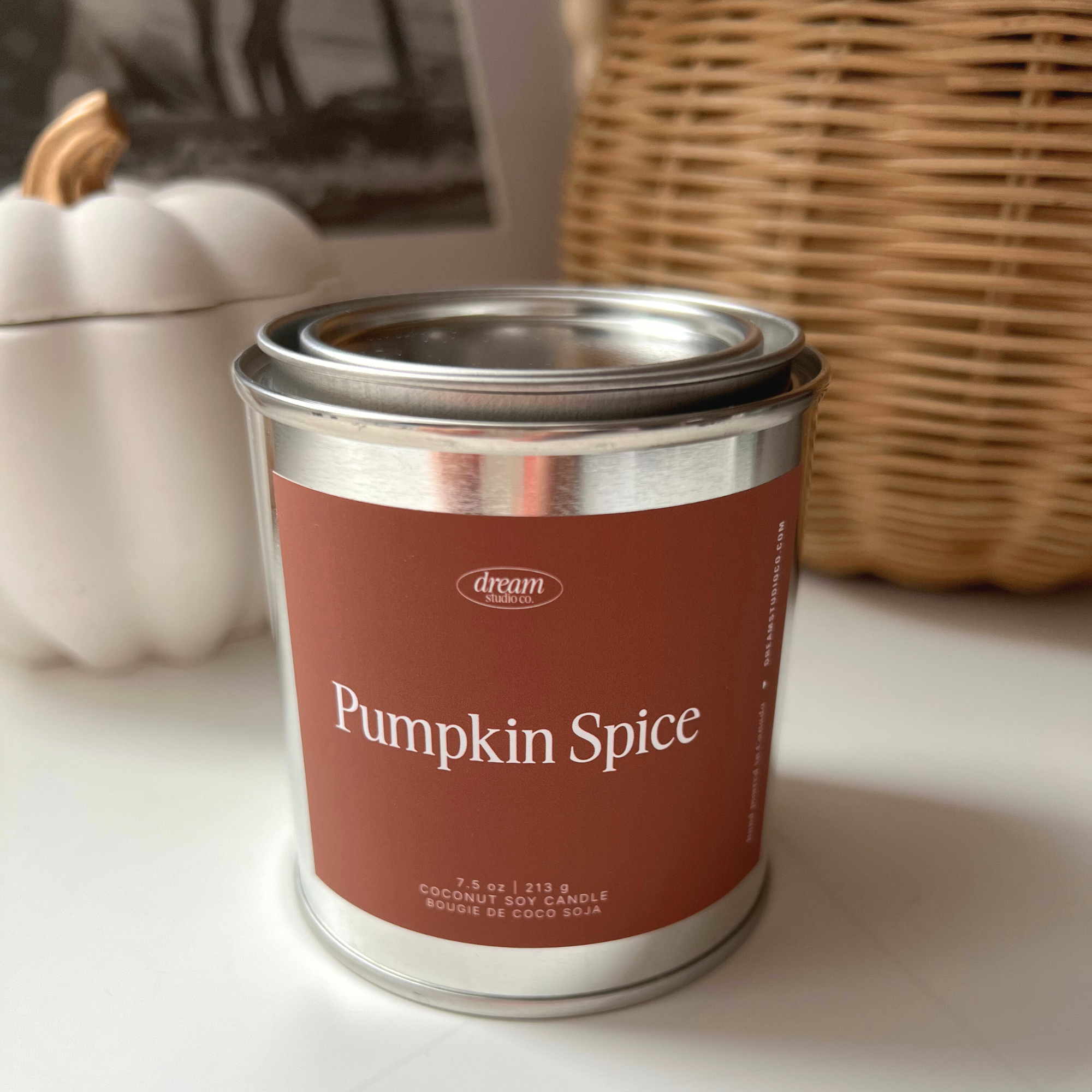 Pumpkin Spice 7.5 oz Coconut Soy Wax Candle Paint Tin Candle