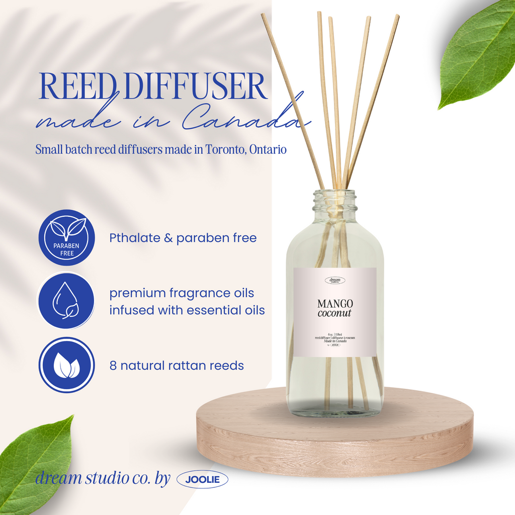 Mango Coconut Reed diffusers 4 oz  Made in Canada tropical blend Scented Phthalate, Paraben Free